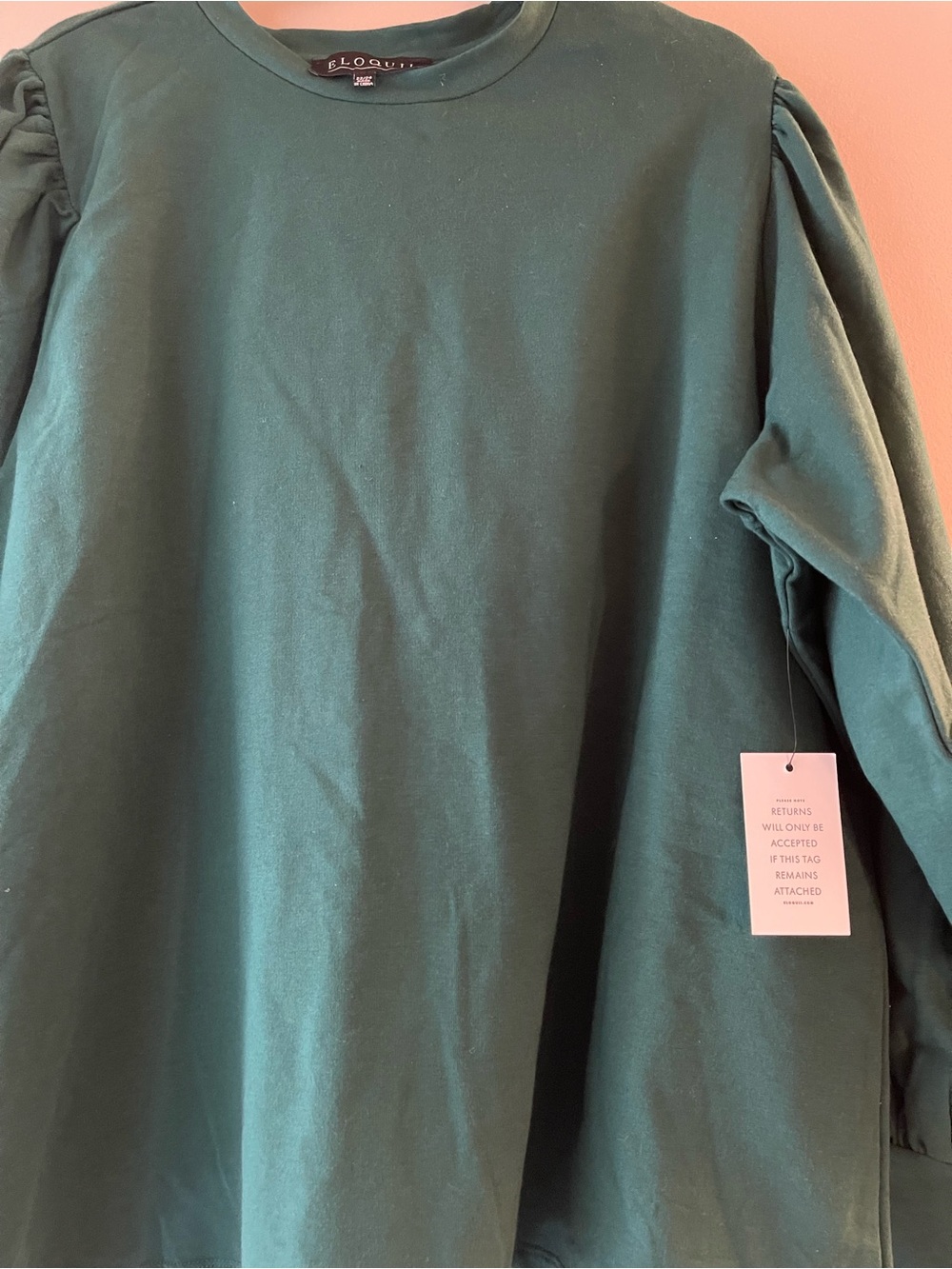 Eloquii Dark Green Puff-Sleeve Crew Sweatshirt